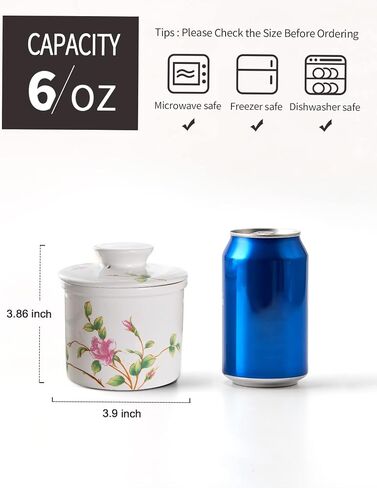 XELA Porcelain Butter Keeper Crock, French Butter Crock for Counter, Butter Keeper With Water Line for Fresh Spreadable Butter- Flower pattern in Saudi Arabia