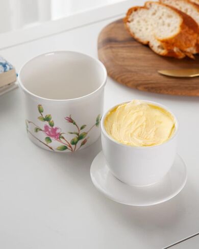 XELA Porcelain Butter Keeper Crock, French Butter Crock for Counter, Butter Keeper With Water Line for Fresh Spreadable Butter- Flower pattern in Saudi Arabia