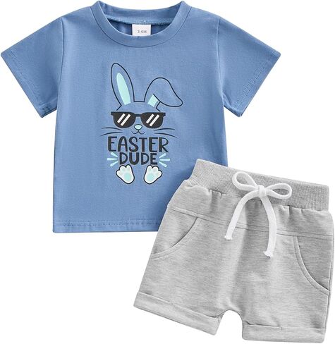 Baby Boy Easter Outfits Summer Toddler Bunny Tops and Shorts Infant Boy Easter Clothes Set 2Pcs in Saudi Arabia