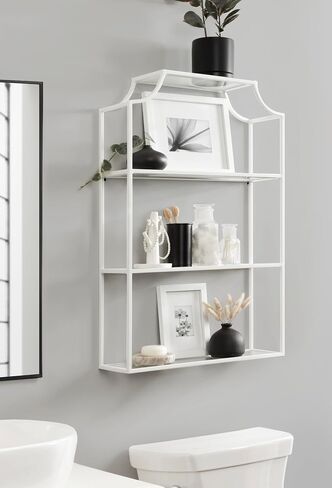 Kate and Laurel Ciel Three-Tiered Wall Shelf, 21 x 30, White, Decorative Floating Shelf Storage and Wall Organizer for Over Toilet Storage Bathroom Display in Saudi Arabia