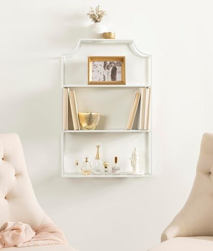 Kate and Laurel Ciel Three-Tiered Wall Shelf, 21 x 30, White, Decorative Floating Shelf Storage and Wall Organizer for Over Toilet Storage Bathroom Display in Saudi Arabia
