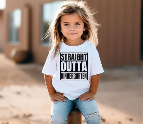 Straight Outta Pre-K/Kindergarten/Preschool Shirt Kids Graduation Outfits Unisex Youth Tee School Graduation Shirt (5-6 Years, Straight Outta Kindergarten-White T-shirt) in Saudi Arabia