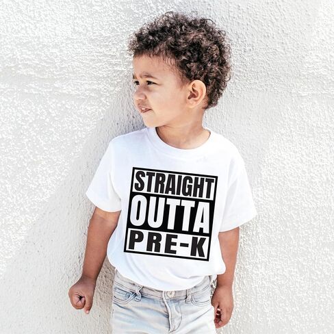 Straight Outta Pre-K/Kindergarten/Preschool Shirt Kids Graduation Outfits Unisex Youth Tee School Graduation Shirt (5-6 Years, Straight Outta Kindergarten-White T-shirt) in Saudi Arabia