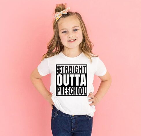Straight Outta Pre-K/Kindergarten/Preschool Shirt Kids Graduation Outfits Unisex Youth Tee School Graduation Shirt (5-6 Years, Straight Outta Kindergarten-White T-shirt) in Saudi Arabia
