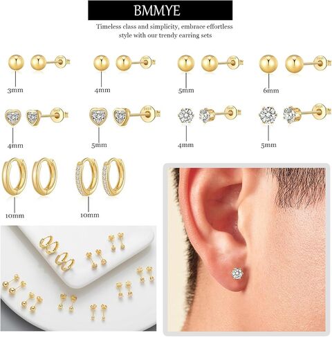 BMMYE 8-10 أزواج من الأقراط الذهبية والفضية للنساء العصرية الأنيقة المكعبة من الزركونيا مجموعة أقراط لا تسبب الحساسية in Saudi Arabia