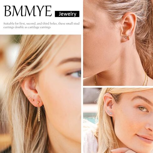BMMYE 8-10 أزواج من الأقراط الذهبية والفضية للنساء العصرية الأنيقة المكعبة من الزركونيا مجموعة أقراط لا تسبب الحساسية in Saudi Arabia