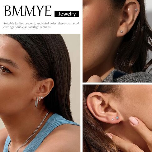 BMMYE 8-10 أزواج من الأقراط الذهبية والفضية للنساء العصرية الأنيقة المكعبة من الزركونيا مجموعة أقراط لا تسبب الحساسية in Saudi Arabia