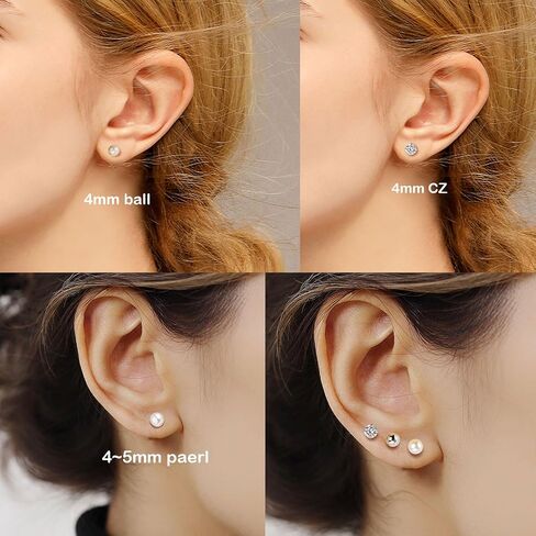 925 Sterling Silver Earrings Set 3PCS 3-5mm Tiny Ball CZ Pearl Stud Earrings Cartilage Studs for Women in Saudi Arabia