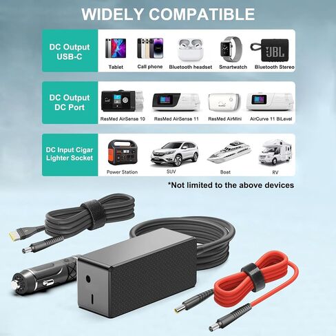 HKY Replacement Resmed DC Converter with 2 Cables for Resmed Airsense 11/AirCurve 11/Airsense 10/AirCurve 10/Airmini Series CPAP Machine Power Supply 12V-24V DC Adapter Car Charger Air 10 11 Supplies in Saudi Arabia