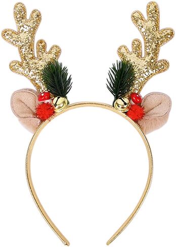 Christmas Headbands Christmas Glitter Elk Antlers Hair Bands Gold Sequin Reindeer Antler Headbands Holiday Party Accessory for Women and Girls in Saudi Arabia