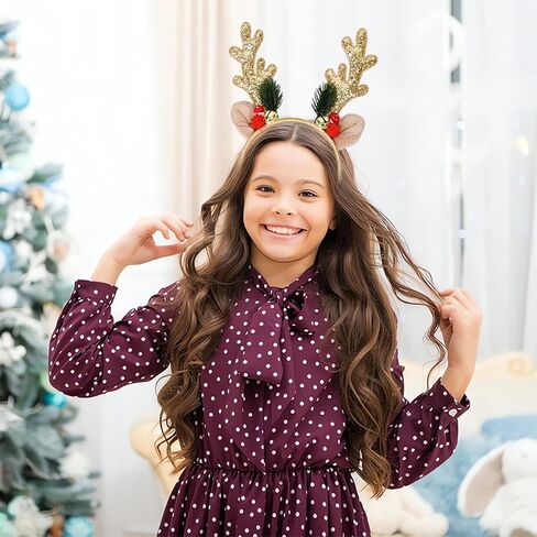 Christmas Headbands Christmas Glitter Elk Antlers Hair Bands Gold Sequin Reindeer Antler Headbands Holiday Party Accessory for Women and Girls in Saudi Arabia