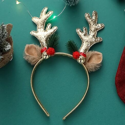 Christmas Headbands Christmas Glitter Elk Antlers Hair Bands Gold Sequin Reindeer Antler Headbands Holiday Party Accessory for Women and Girls in Saudi Arabia