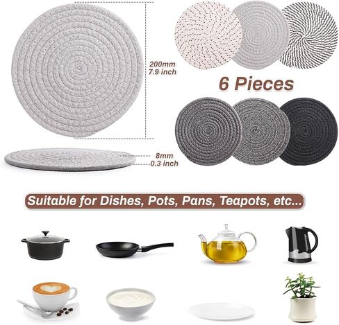 Billbotk 8" Trivets for Hot Dishes, Hot pots and Pans, 6 Heat Resistant Hot Pads, Pot Holders for Kitchen, Hot Plate Mats for Table, Kitchen Decor for Counter, Home Essentials, Farmhouse(Boho) in Saudi Arabia