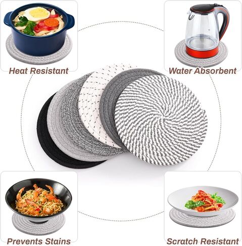 Billbotk 8" Trivets for Hot Dishes, Hot pots and Pans, 6 Heat Resistant Hot Pads, Pot Holders for Kitchen, Hot Plate Mats for Table, Kitchen Decor for Counter, Home Essentials, Farmhouse(Boho) in Saudi Arabia