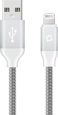 كابل شحن USB Lightning لأجهزة iPhone، كابل مضفر (مصنوع لهاتف iPhone) معتمد من Apple MFI (فضي بطول 10 أقدام) in Saudi Arabia
