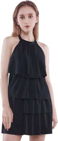 Ruffle Swim Romper with Built in Bra and Pockets, High Waisted Halter Front Tie Knot Swimdress Bathing Suit Black in Saudi Arabia