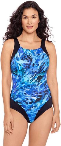 Reebok Women's Swimwear Laser Tag High Leg High Neck Soft Cup One Piece Swimsuit in Saudi Arabia