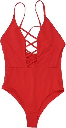 ToBeInStyle Women's Seamless Self-Lined Criss Cross Front Moderate Coverage One Piece in Saudi Arabia