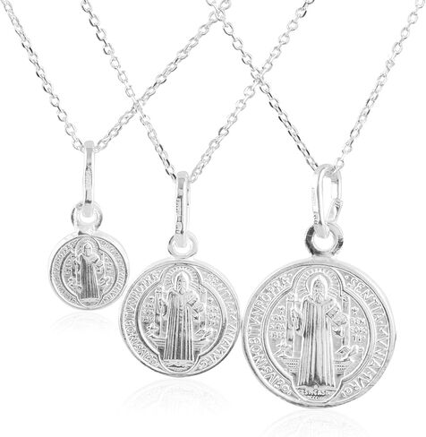 925 Sterling Silver Saint Benedict, Saint Christopher, Saint Lazarus, Saint Jude, Saint Michael and Jesus Head Religious Charm Medallion Pendant with 18 Inch Link Necklace in Kuwait