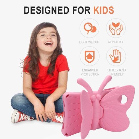 JGY Fire HD 10 Kids Tablet 10.1 11th Gen Pretty Butterfly Case for Kids Girl EVA Foam Full Cover Sturdy Fire HD 10 Case with Stand Pencil Holder Shockproof Rugged Case for Fire HD 10 Tablet (Pink) in Saudi Arabia