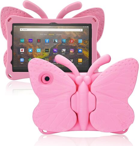 JGY Fire HD 10 Kids Tablet 10.1 11th Gen Pretty Butterfly Case for Kids Girl EVA Foam Full Cover Sturdy Fire HD 10 Case with Stand Pencil Holder Shockproof Rugged Case for Fire HD 10 Tablet (Pink) in Saudi Arabia