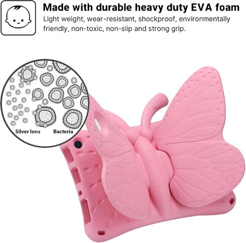 JGY Fire HD 10 Kids Tablet 10.1 11th Gen Pretty Butterfly Case for Kids Girl EVA Foam Full Cover Sturdy Fire HD 10 Case with Stand Pencil Holder Shockproof Rugged Case for Fire HD 10 Tablet (Pink) in Saudi Arabia
