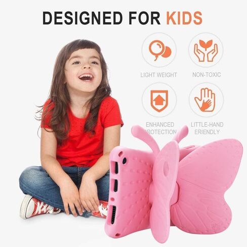 JGY Fire HD 10 Kids Tablet 10.1 11th Gen Pretty Butterfly Case for Kids Girl EVA Foam Full Cover Sturdy Fire HD 10 Case with Stand Pencil Holder Shockproof Rugged Case for Fire HD 10 Tablet (Pink) in Saudi Arabia