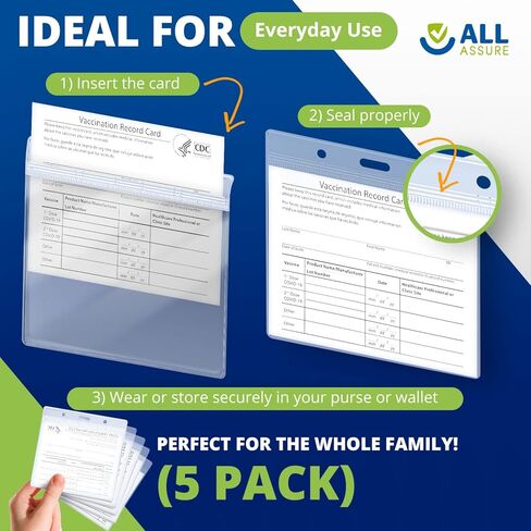 حماية جميع الأغطية البلاستيكية لبطاقات اللقاحات | حامي بطاقة التطعيم CDC | حامل بطاقة التحصين 3.5 بوصة × 4.5 بوصة | حامل بطاقة التطعيم الشفاف | حاملي البطاقات البلاستيكية للماء (5) in Kuwait