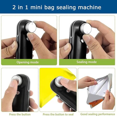 AOZBZ Mini Bag Sealer - 2 في 1 رقاقة ختم الأكياس وقاطع USB قابل لإعادة الشحن، جهاز تفريغ الهواء المحمول، مانع تسرب الحرارة، أدوات المطبخ (أسود) in Kuwait
