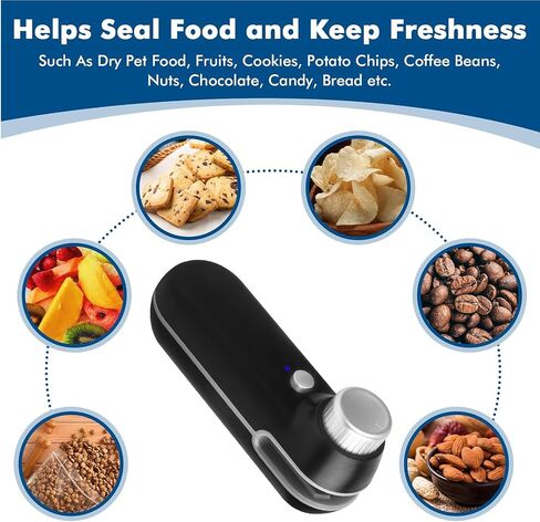 AOZBZ Mini Bag Sealer - 2 في 1 رقاقة ختم الأكياس وقاطع USB قابل لإعادة الشحن، جهاز تفريغ الهواء المحمول، مانع تسرب الحرارة، أدوات المطبخ (أسود) in Kuwait