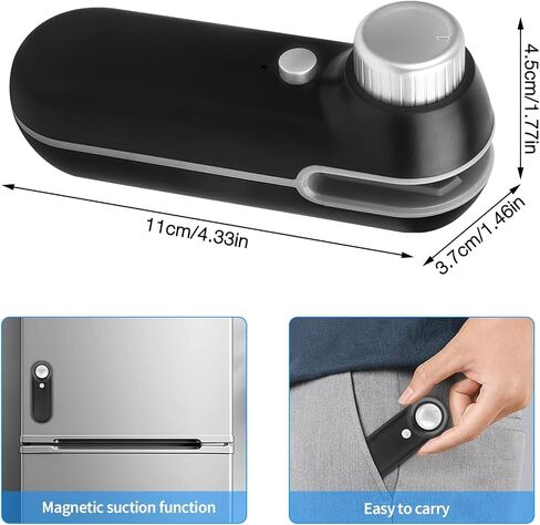 AOZBZ Mini Bag Sealer - 2 في 1 رقاقة ختم الأكياس وقاطع USB قابل لإعادة الشحن، جهاز تفريغ الهواء المحمول، مانع تسرب الحرارة، أدوات المطبخ (أسود) in Kuwait