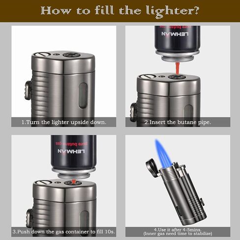 Cigar Torch Lighter, Triple Jet Flame Adjustable Windproof Butane Refillable Lighter with Fuel Visible Window Cigar Cutter Hole Punch, Pocket Lighters Gift Accessory- Butane Not Included(BFC061) in Saudi Arabia
