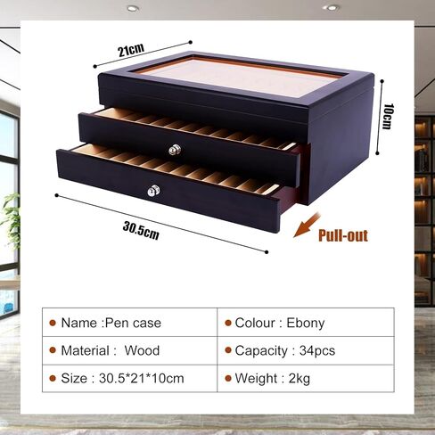 34 Piece Wood Pen Display Box Pen Storage Organizer Box Fountain Pen Collector Case 3 Layers (Red) in Saudi Arabia