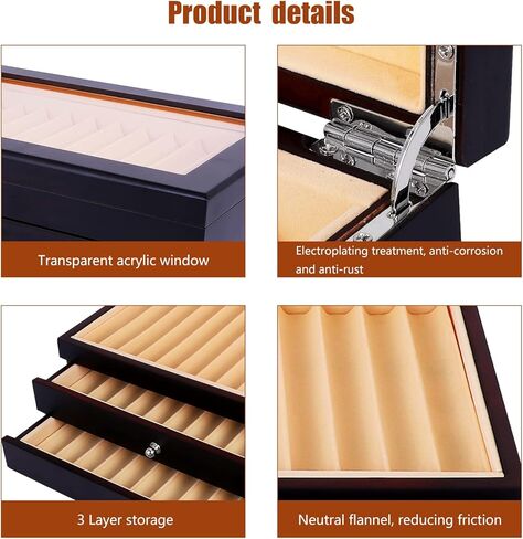 34 Piece Wood Pen Display Box Pen Storage Organizer Box Fountain Pen Collector Case 3 Layers (Red) in Saudi Arabia