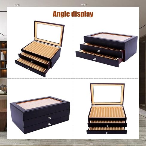 34 Piece Wood Pen Display Box Pen Storage Organizer Box Fountain Pen Collector Case 3 Layers (Red) in Saudi Arabia