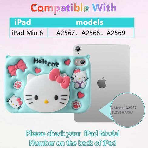 حافظة لجهاز iPad Mini 6 للأطفال البنات مقاس 8.3 بوصة 2021 مع واقي شاشة وحزام كتف ومسند كارتوني لطيف من السيليكون المقاوم للأطفال لجهاز iPad Mini الجيل السادس in Kuwait