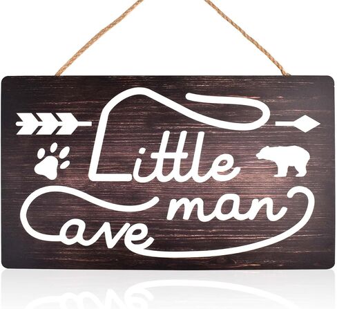 Little Man Cave Sign, Wooden Door Sign for Little Boy Nursery Room Wall Art, Wood Baby Toddler Kids Bedroom Living Room Hanging Rustic Wood Sign Decor, Toddler Boy Room Decor -Bear in Kuwait