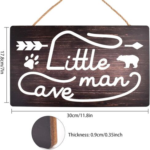 Little Man Cave Sign, Wooden Door Sign for Little Boy Nursery Room Wall Art, Wood Baby Toddler Kids Bedroom Living Room Hanging Rustic Wood Sign Decor, Toddler Boy Room Decor -Bear in Kuwait