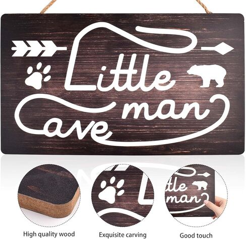 Little Man Cave Sign, Wooden Door Sign for Little Boy Nursery Room Wall Art, Wood Baby Toddler Kids Bedroom Living Room Hanging Rustic Wood Sign Decor, Toddler Boy Room Decor -Bear in Kuwait