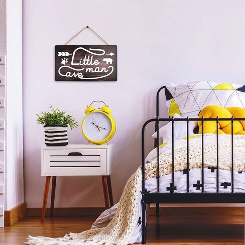 Little Man Cave Sign, Wooden Door Sign for Little Boy Nursery Room Wall Art, Wood Baby Toddler Kids Bedroom Living Room Hanging Rustic Wood Sign Decor, Toddler Boy Room Decor -Bear in Kuwait