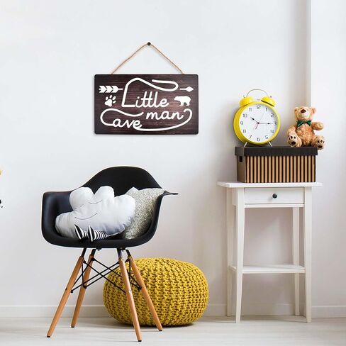 Little Man Cave Sign, Wooden Door Sign for Little Boy Nursery Room Wall Art, Wood Baby Toddler Kids Bedroom Living Room Hanging Rustic Wood Sign Decor, Toddler Boy Room Decor -Bear in Kuwait