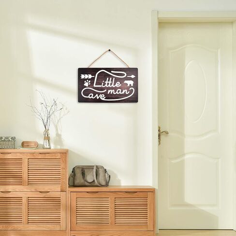 Little Man Cave Sign, Wooden Door Sign for Little Boy Nursery Room Wall Art, Wood Baby Toddler Kids Bedroom Living Room Hanging Rustic Wood Sign Decor, Toddler Boy Room Decor -Bear in Kuwait