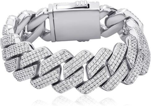 TOPGRILLZ Cuban Link Bracelet for Men Gold Diamond Cuban Link Bracelet for Women 3Row 20mm Miami Gold Jewelry 14K Gold Plated Iced out Straight Edge Rapper Costume in Saudi Arabia