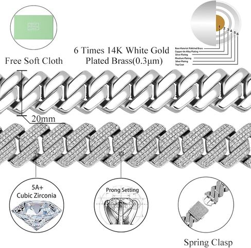 TOPGRILLZ Cuban Link Bracelet for Men Gold Diamond Cuban Link Bracelet for Women 3Row 20mm Miami Gold Jewelry 14K Gold Plated Iced out Straight Edge Rapper Costume in Saudi Arabia