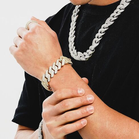 TOPGRILLZ Cuban Link Bracelet for Men Gold Diamond Cuban Link Bracelet for Women 3Row 20mm Miami Gold Jewelry 14K Gold Plated Iced out Straight Edge Rapper Costume in Saudi Arabia