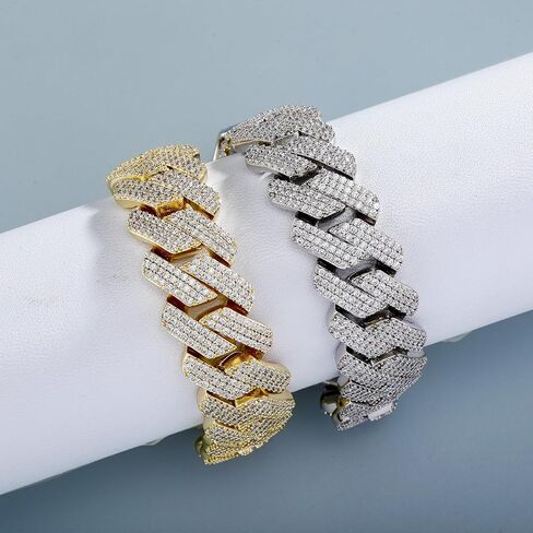 TOPGRILLZ Cuban Link Bracelet for Men Gold Diamond Cuban Link Bracelet for Women 3Row 20mm Miami Gold Jewelry 14K Gold Plated Iced out Straight Edge Rapper Costume in Saudi Arabia