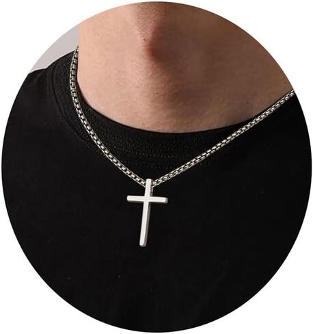 YADOCA 925 Sterling Silver Cross Necklace for Men - Silver Black Gold Mens Cross Necklaces Chain Crucifix Cross Pendant Necklaces 2.5mm Stainless Steel Cross Chain 18-22 Inch 1PCS in Saudi Arabia