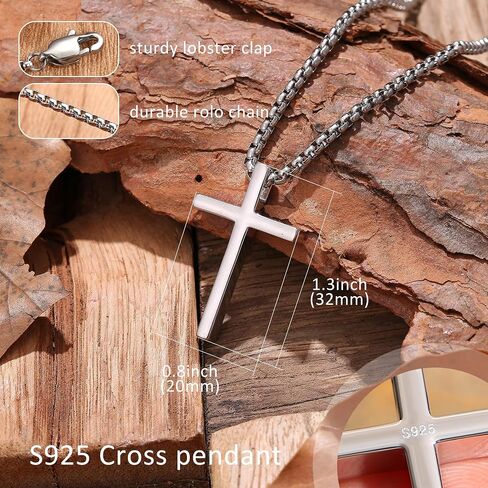 YADOCA 925 Sterling Silver Cross Necklace for Men - Silver Black Gold Mens Cross Necklaces Chain Crucifix Cross Pendant Necklaces 2.5mm Stainless Steel Cross Chain 18-22 Inch 1PCS in Saudi Arabia
