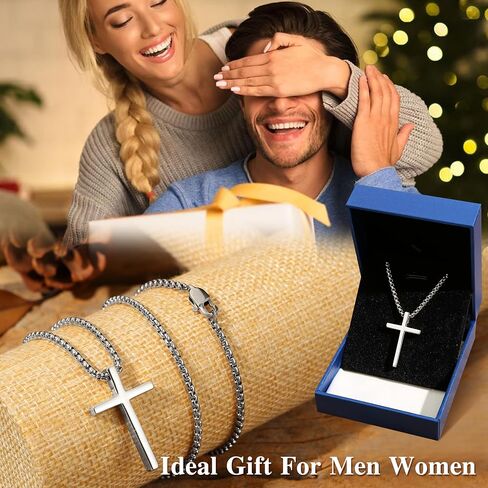 YADOCA 925 Sterling Silver Cross Necklace for Men - Silver Black Gold Mens Cross Necklaces Chain Crucifix Cross Pendant Necklaces 2.5mm Stainless Steel Cross Chain 18-22 Inch 1PCS in Saudi Arabia