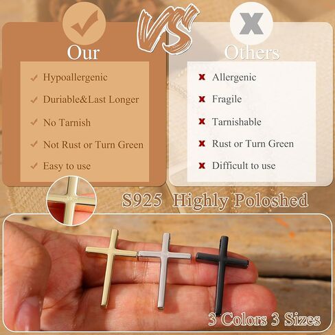 YADOCA 925 Sterling Silver Cross Necklace for Men - Silver Black Gold Mens Cross Necklaces Chain Crucifix Cross Pendant Necklaces 2.5mm Stainless Steel Cross Chain 18-22 Inch 1PCS in Saudi Arabia